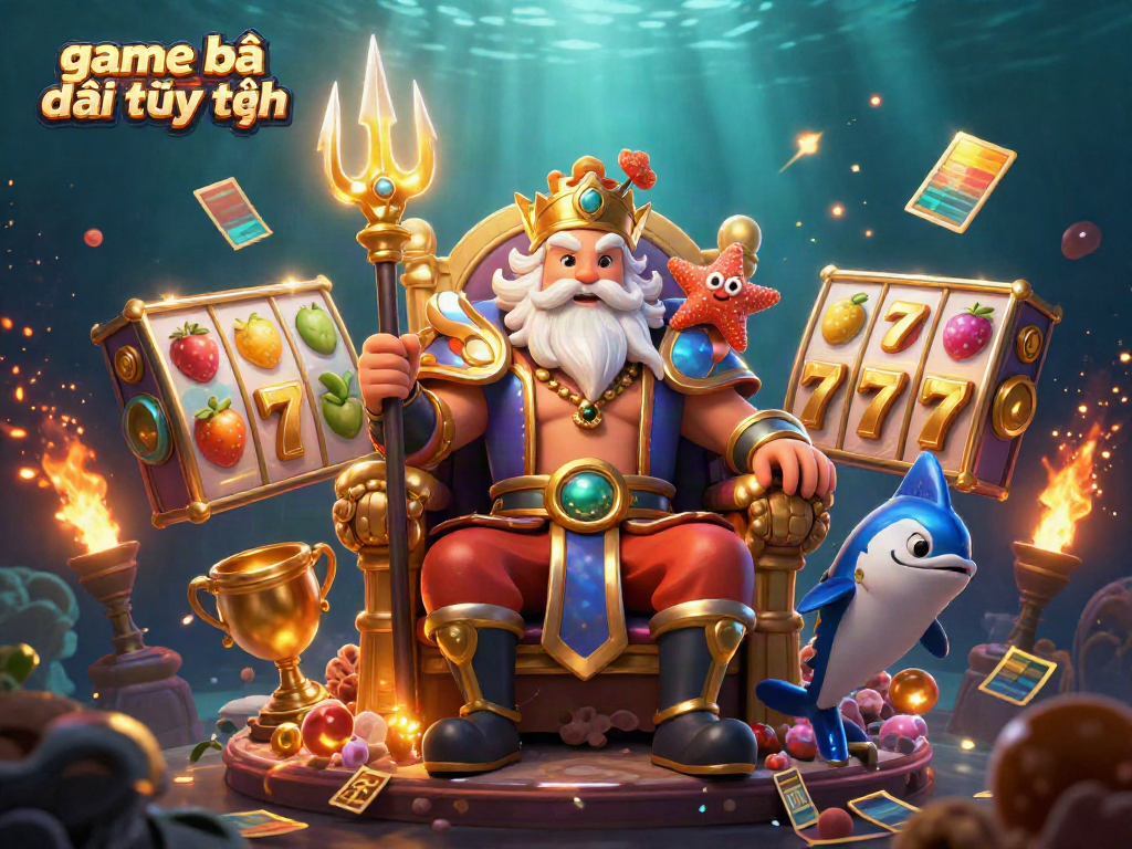 Experience the allure of game bài đổi thưởng uy tín with Neptune and dynamic illustrations of casino elements.