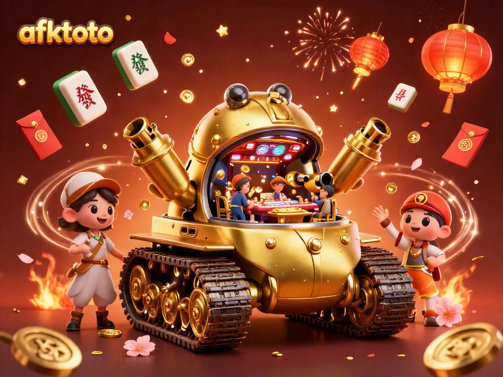 Permainan seru di afktoto dengan tank kasino emas yang penuh dekorasi meriah.