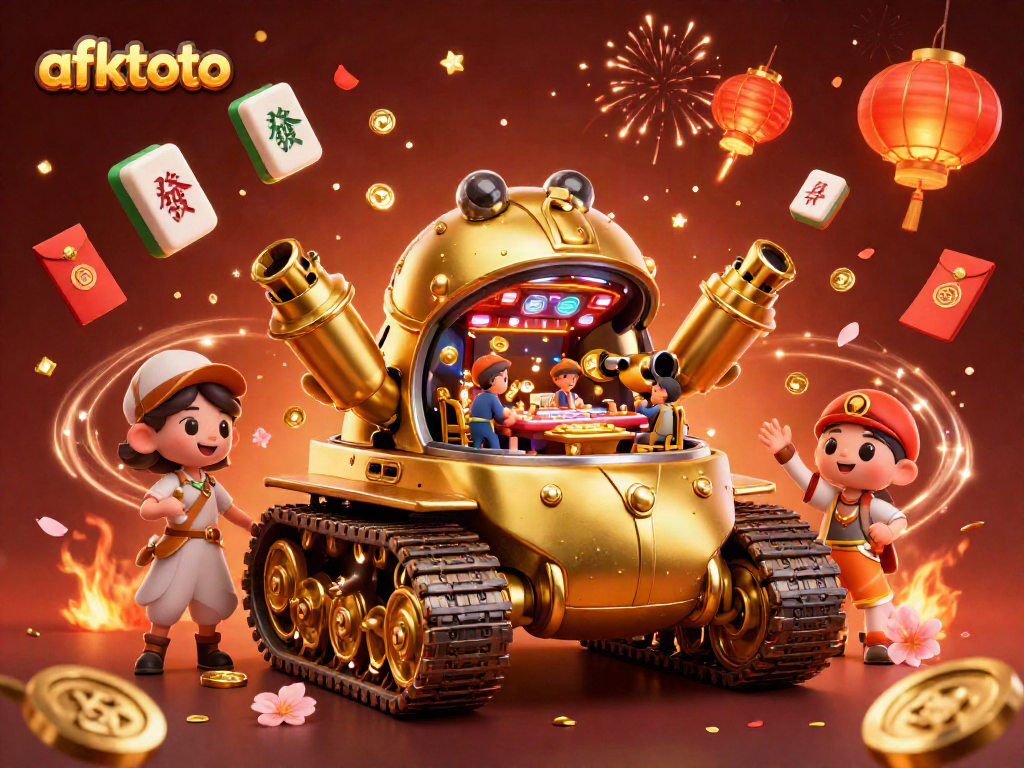 Permainan seru di afktoto dengan tank kasino emas yang penuh dekorasi meriah.