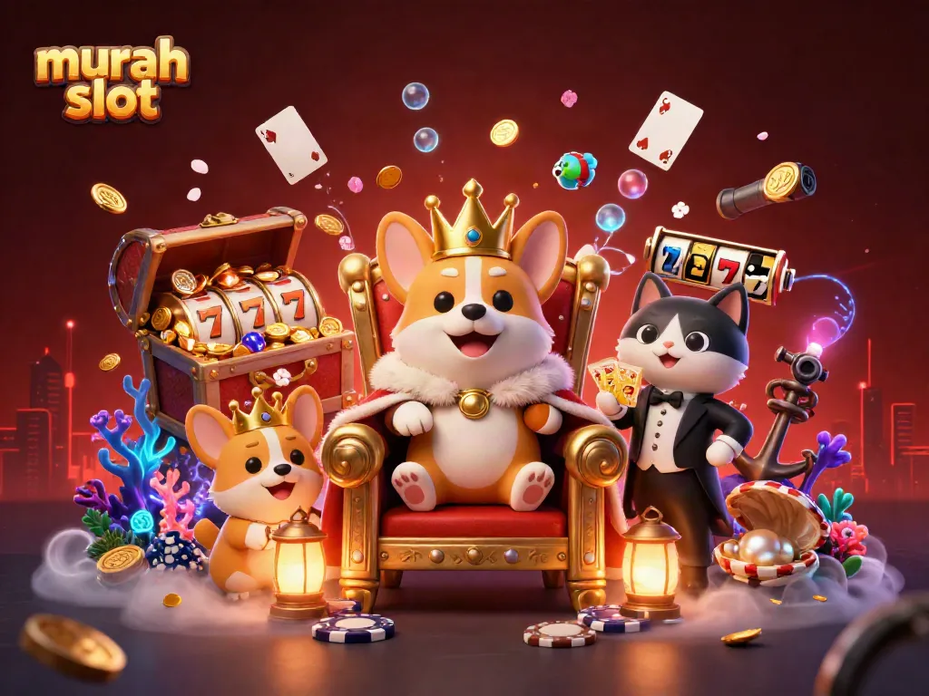 Menang slot murah dengan corgi kerajaan, kartu emas, dan suasana kasino yang megah.