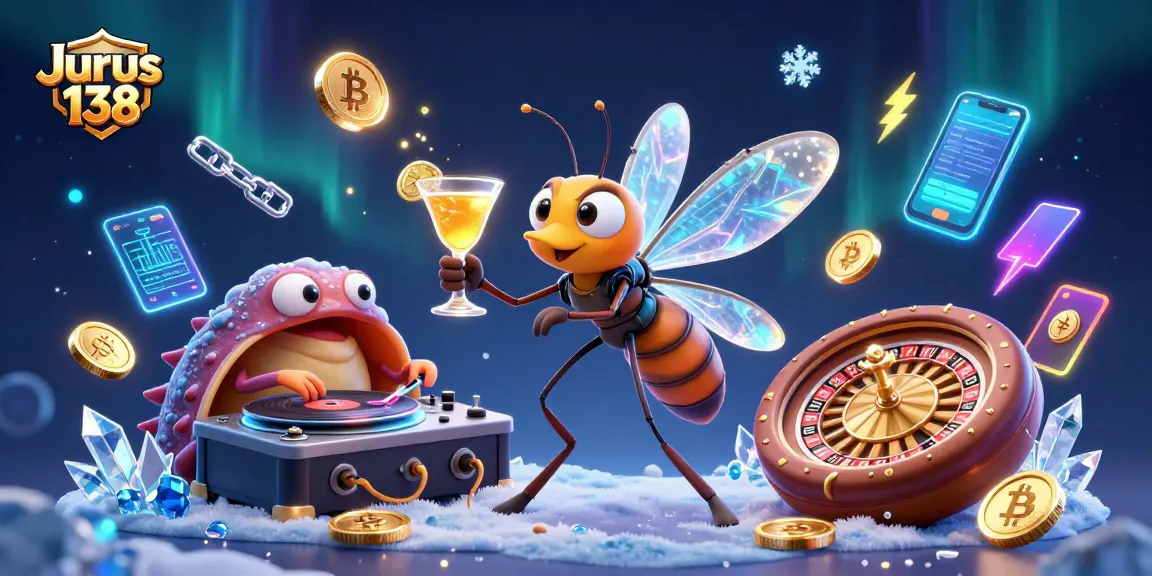 Experience Jurus 138 with a vibrant 3D illustration featuring a casino mascot and dynamic gaming elements.