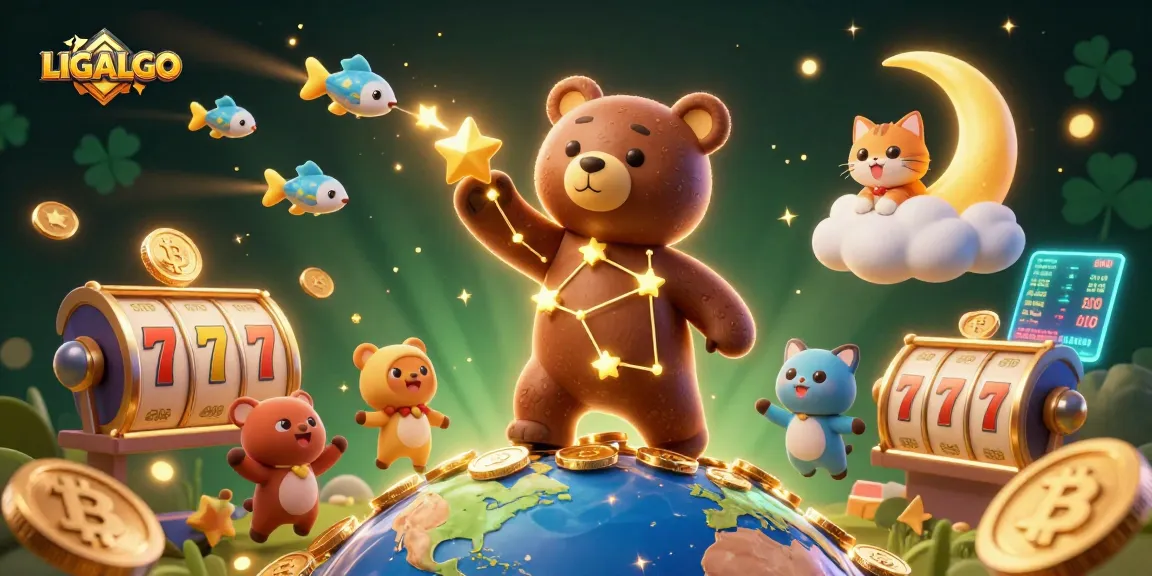 LIGALGO slots scene with a constellation bear and gold coins, capturing exciting gameplay elements.