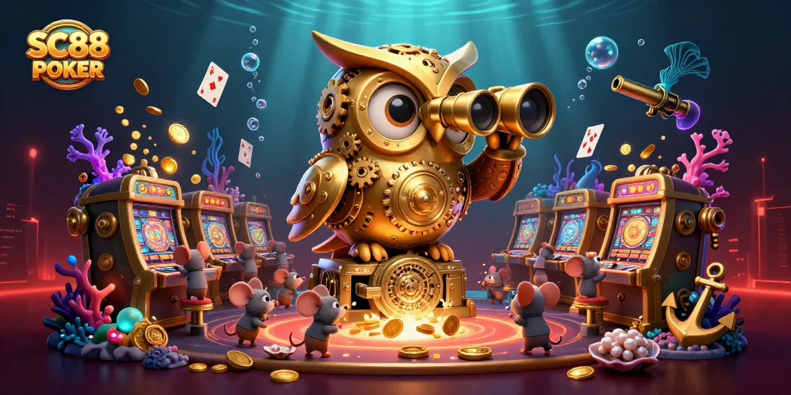 Experience the excitement of SC88 POKER with a vibrant casino scene brimming with slots and treasure.