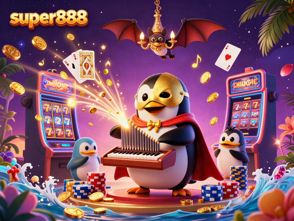 Menggoda keberuntungan di super888 dengan mesin slot yang berputar dan koin emas berhamburan.