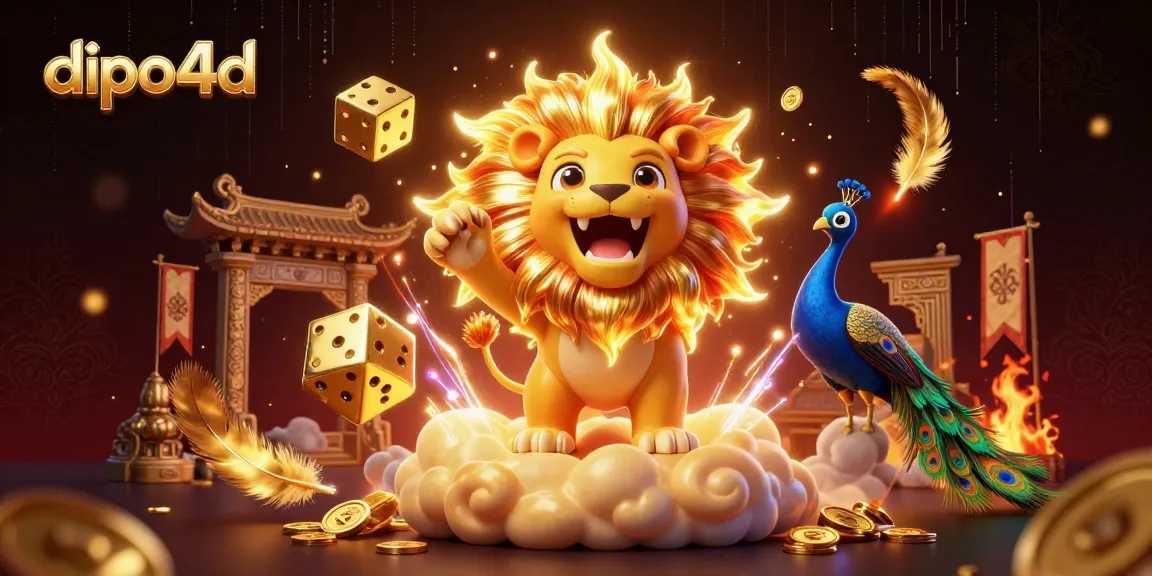 Join the excitement at dipo4d with a dynamic 3D illustration showcasing winning odds and game features.