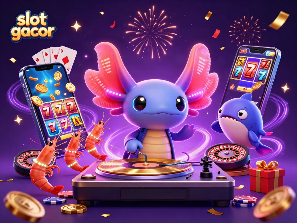 Putar slot gacor dengan DJ axolotl neon dan udang dansa dalam suasana meriah!