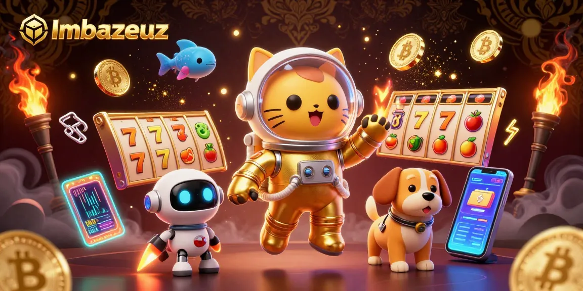 Menangkan jackpot di Imbazeuz dengan simbol slot berkilau di antara kucing astronaut dan robot anjing.