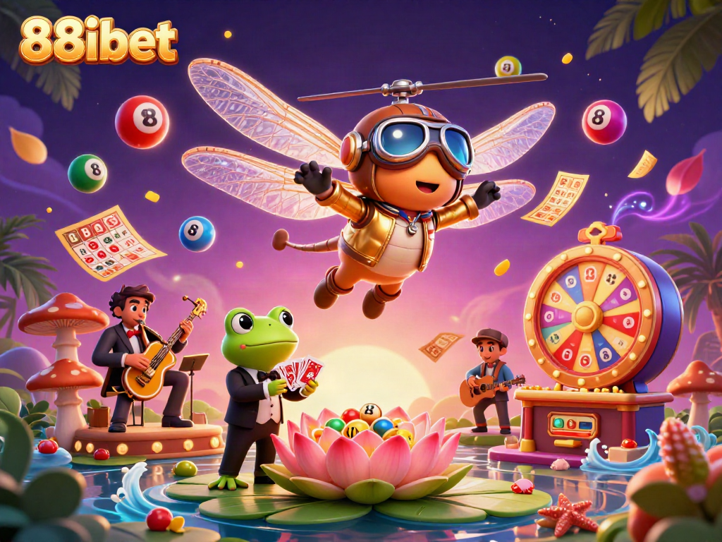 Experience the vibrant world of 88ibet with a 3D illustration of a dynamic casino scene featuring unique characters and lively game elements.
