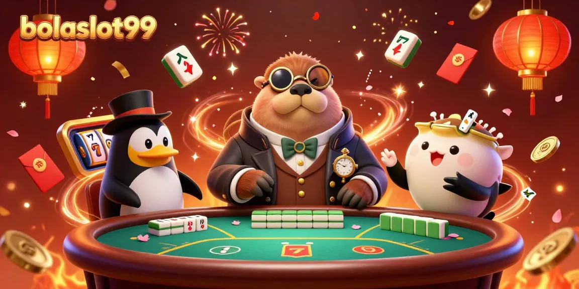 Bolaslot99 showcases a lively scene with a walrus, dealer penguin, and bluffing pufferfish at a poker table.