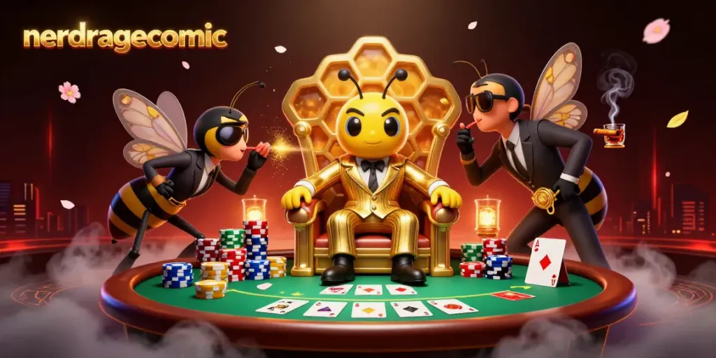 Nerdragecomic merangkum suasana taruhan poker yang mendebarkan saat karakter menyerang dengan strategi kemenangan.