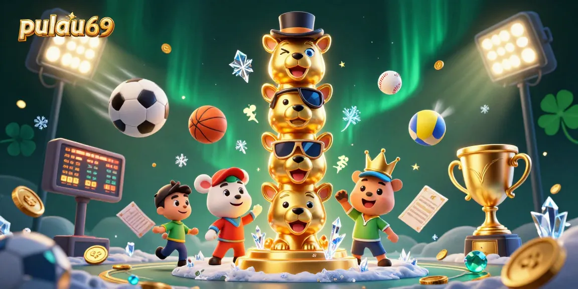 Catch exciting moments with the pulau69 golden totem and vibrant sports elements in this colorful casino scene.