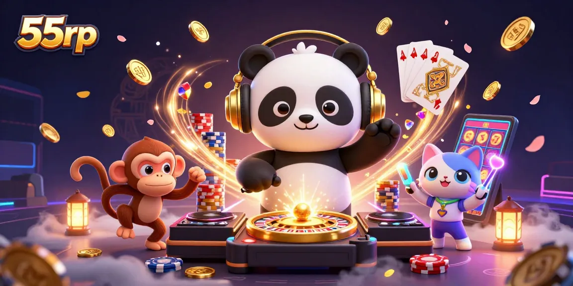 Experience thrilling gaming at 55rp with energetic characters and lively casino elements.