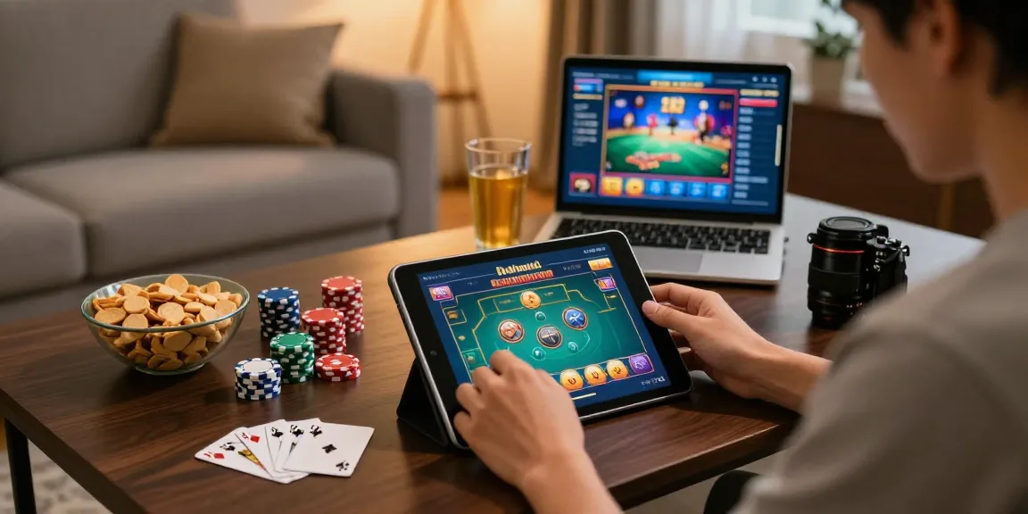 Engagierter Spieler genießt das Spiel in einem Paysafe Card Casino in einer gemütlichen Wohnzimmerumgebung.