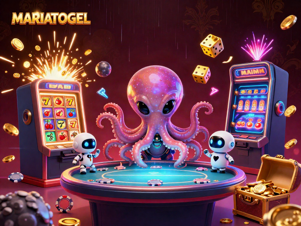 Win big with MARIATOGEL at an exciting alien-themed casino featuring vibrant visuals and interactive elements.