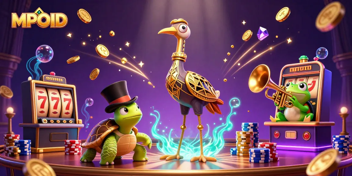 Win big at MPOID with vibrant 3D casino characters amid cascading coins and slot reels.
