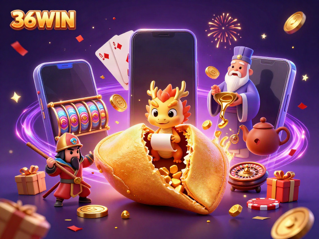 Experience excitement with 36WIN's vibrant illustration featuring dynamic casino elements.
