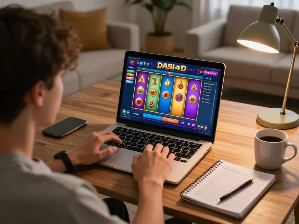 Permainan menarik di tautan alternatif DASI4D menunjukkan antarmuka permainan slot yang berwarna-warni dengan catatan strategis.