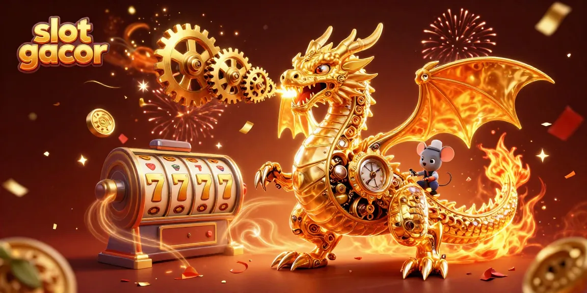 Permainan slot gacor dengan dragon emas dan efek koin berkilau mengelilinginya.