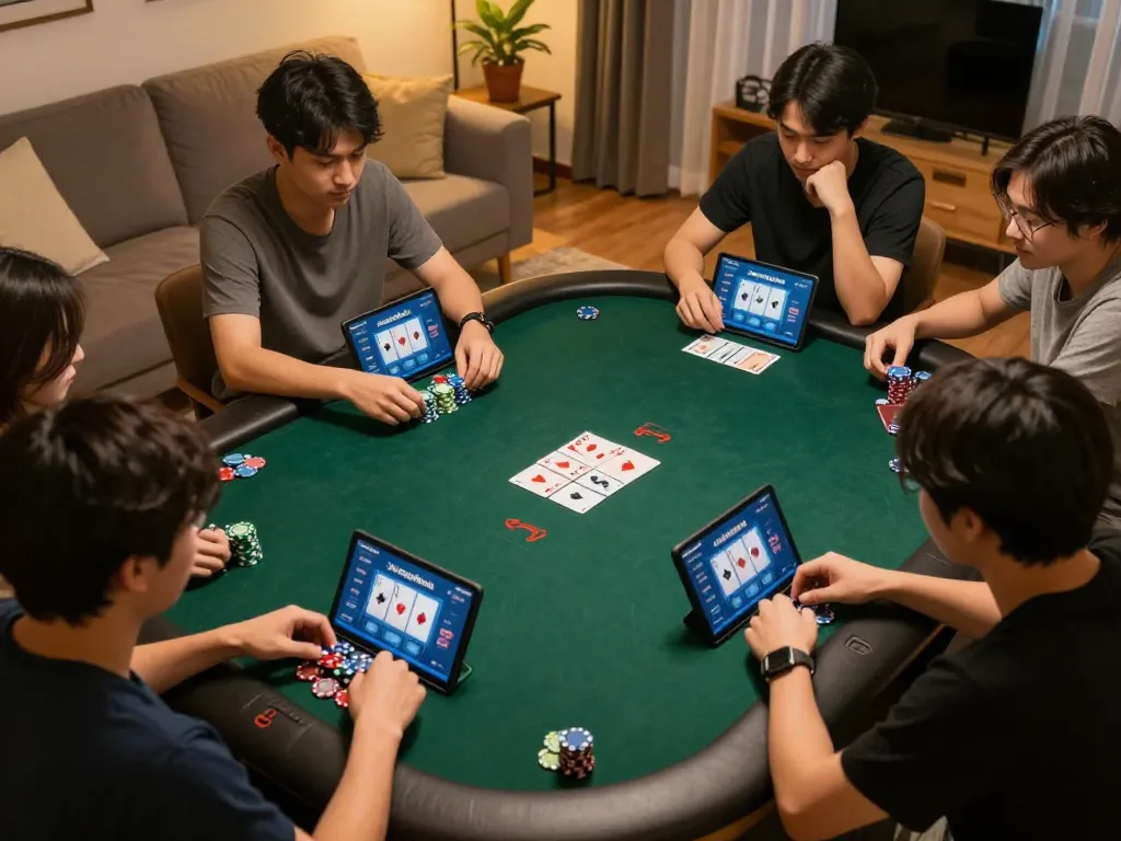 Players engaging in a thrilling Juraganbola online poker game, showcasing strategic gameplay.