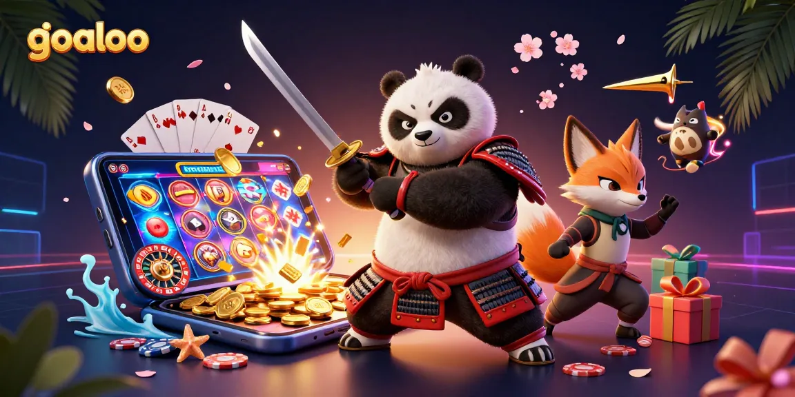 Goaloo menyajikan ilustrasi 3D imersif dengan samurai panda, rubah ninja, dan karakter magis lainnya dalam dunia judi yang dinamis.