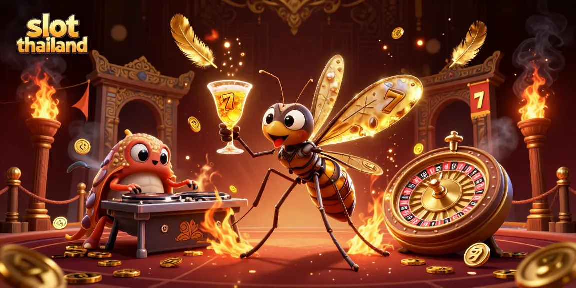 Engage in slot thailand excitement with a 3D casino mascot, DJ, and golden gaming elements