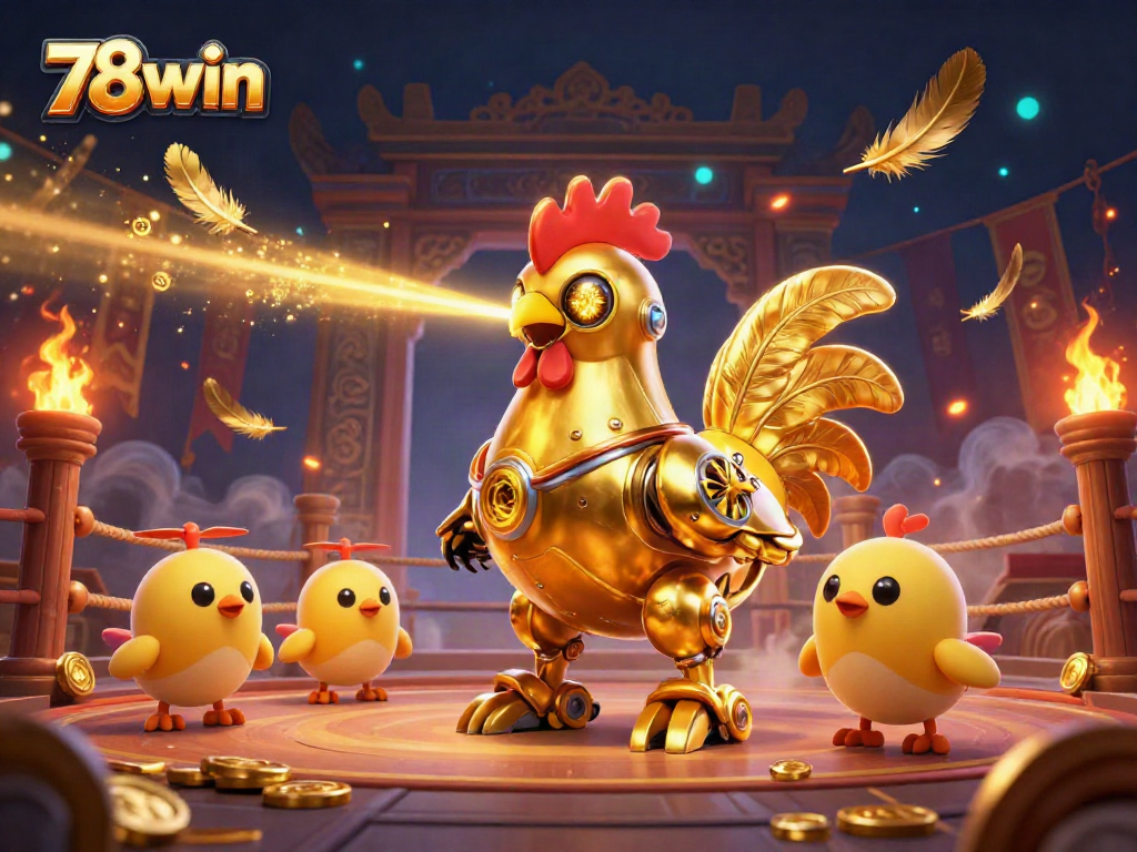 Experience thrilling gaming action with 78win, featuring a golden rooster robot and dynamic betting elements.