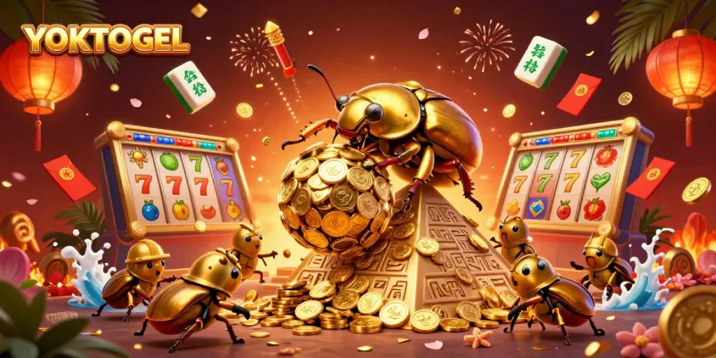 Engage with YOKTOGEL's thrilling slot games featuring vibrant slot reels and lucky symbols.