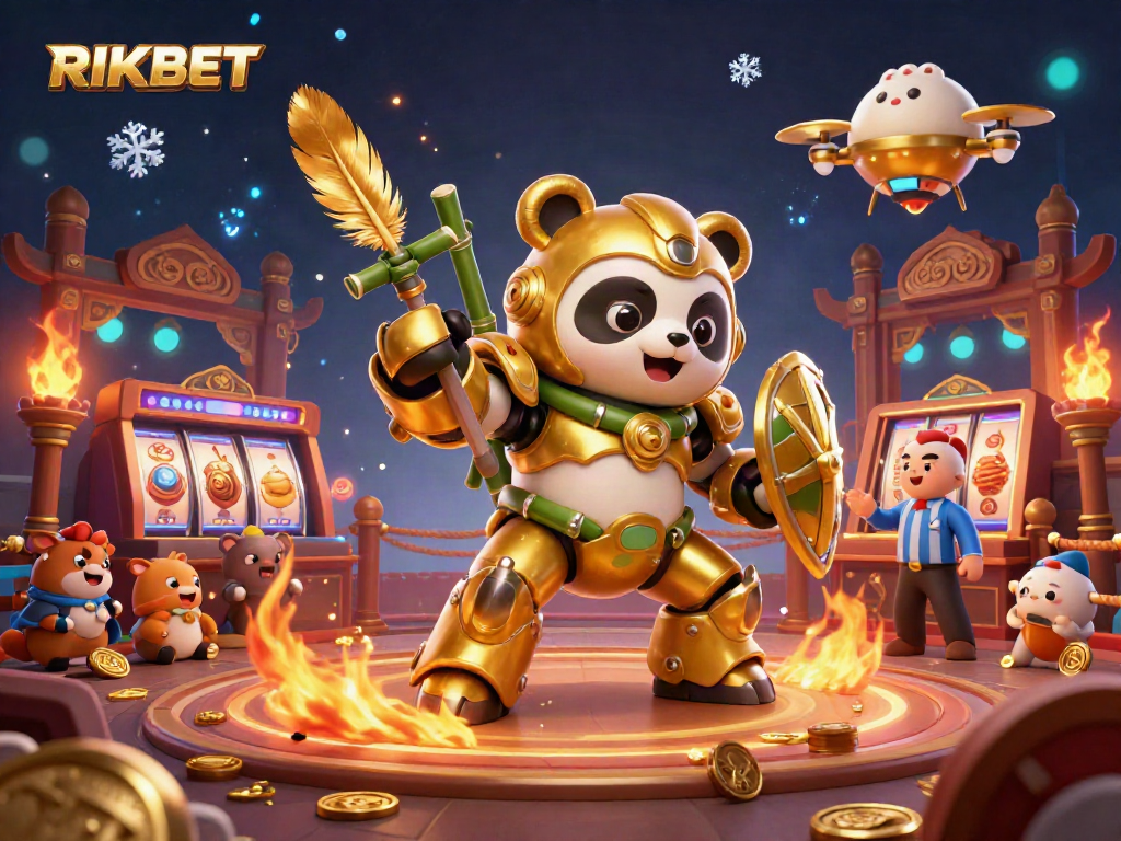 Experience thrilling gaming at RIKBET featuring an action-packed 3D illustration of vibrant casino battles.