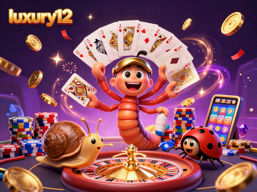 Experience luxury12 in a vibrant casino scene with cartoon dealer, high-roller snail, and excitement-filled elements.