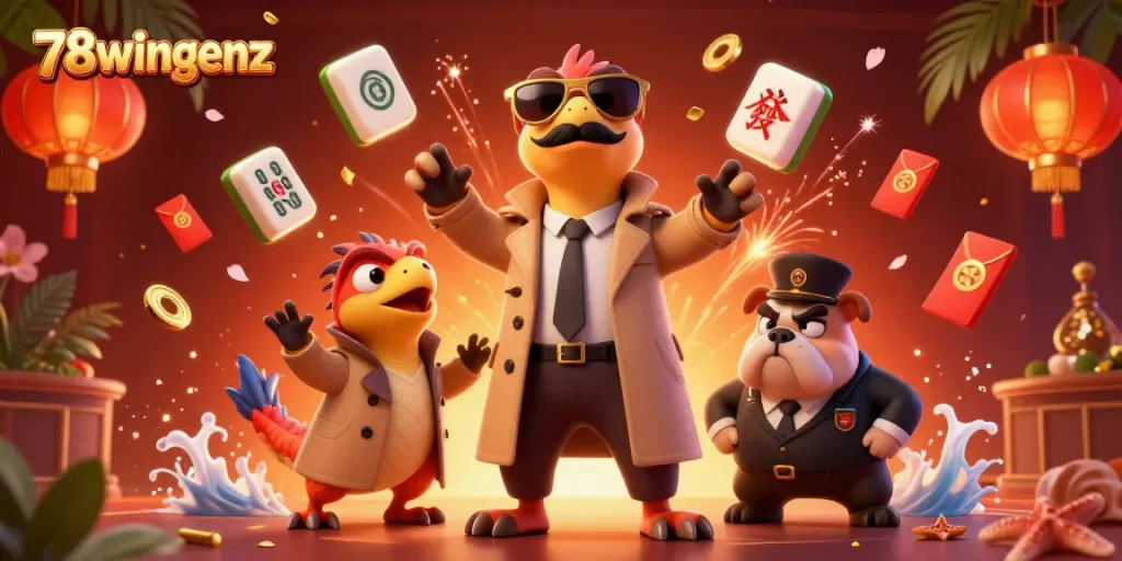 78wingenz depicts raptors in a trench coat trying to enter a VIP lounge, surrounded by casino elements.