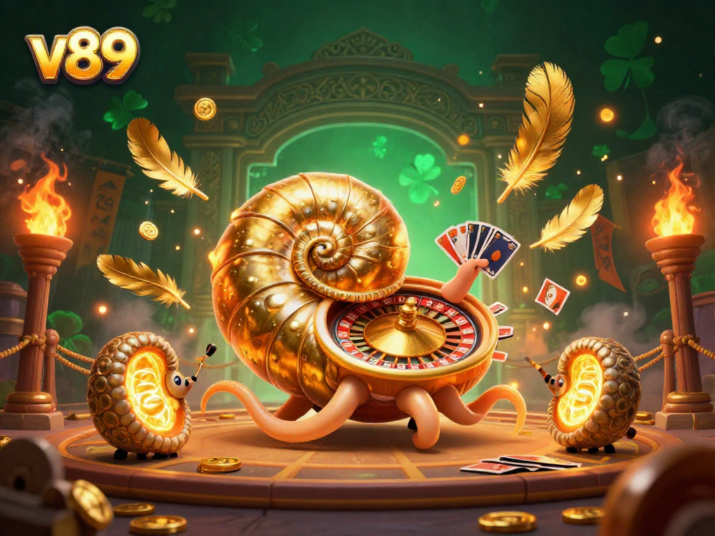 v89 memicu kemenangan dengan karakter kartun 3D di arena pertarungan kasino yang megah.