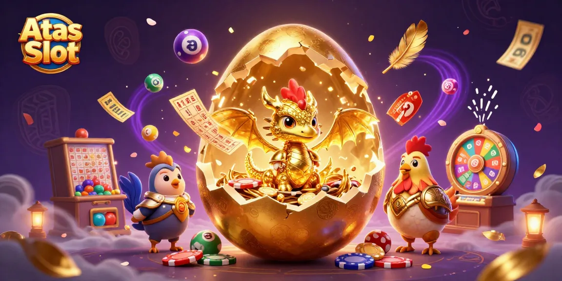Engage with Atas Slot's vibrant gaming scene featuring golden game elements and dynamic characters.