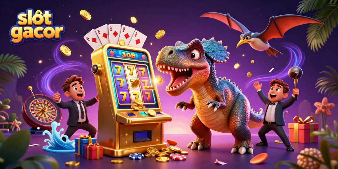 Join the action in this vibrant slot gacor scene with golden coins flying from a jackpot.