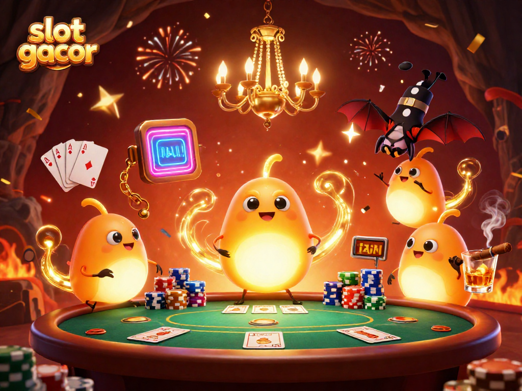 Permainan slot gacor menampilkan pemandangan kasino dengan karakter unik dan detail yang menarik.