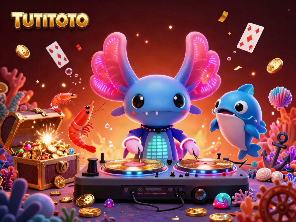 TUTITOTO engages with vibrant underwater visuals and casino elements featuring a DJ and animated sea creatures.