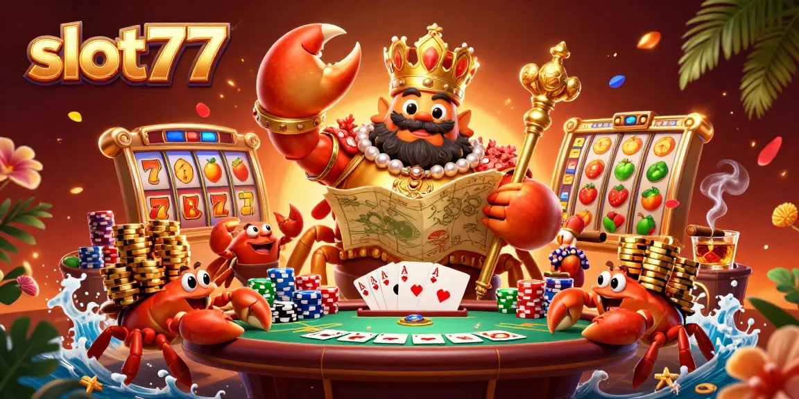 Menangkan jackpot dengan slot77 dalam ilustrasi kasino yang penuh warna dan detail menarik.