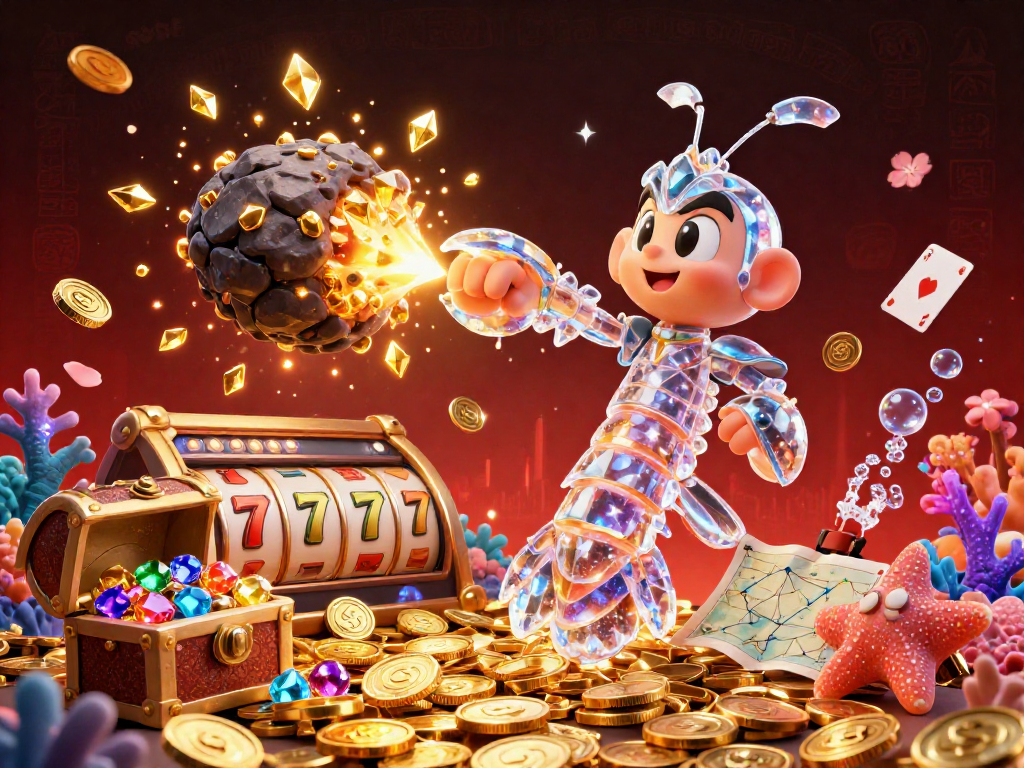 Engage with exciting slot action, featuring a vibrant scene of slots and jackpot elements in a whimsical 3D illustration.