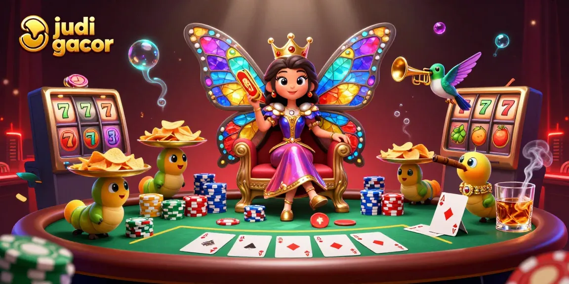 Experience the thrill of judi slot gacor with vibrant characters and dynamic casino elements in this stunning digital illustration.