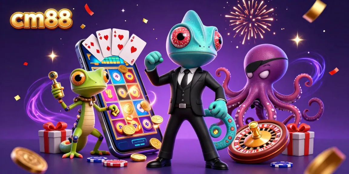 Experience exhilarating gameplay at cm88 with a dynamic casino illustration showcasing thrilling gambling elements and vibrant characters.