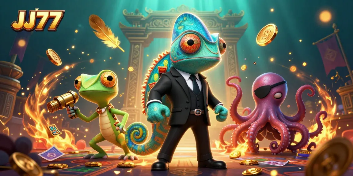 Experience thrilling gameplay at JJ77 with vibrant slot elements and dynamic characters.