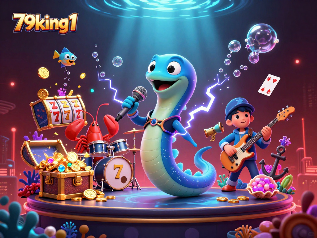 Engage with 79king1 in a vibrant underwater casino scene filled with slots and treasures.