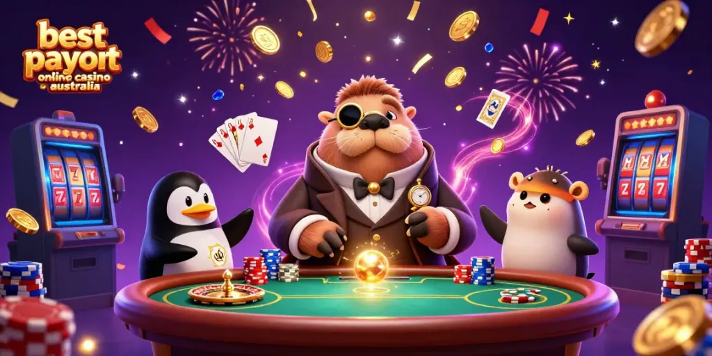 Join the fun at the best payout online casino australia with our jolly walrus and his gaming friends!
