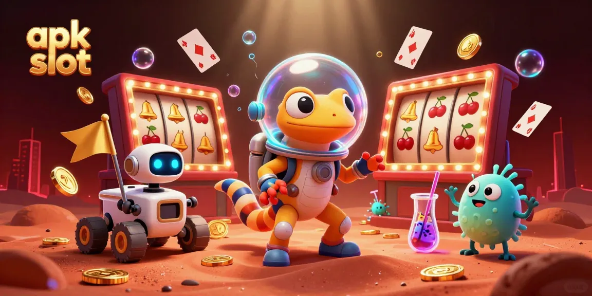 apk slot menghadirkan kasino virtual dengan gecko Mars dan elemen mesin slot yang berkilau.