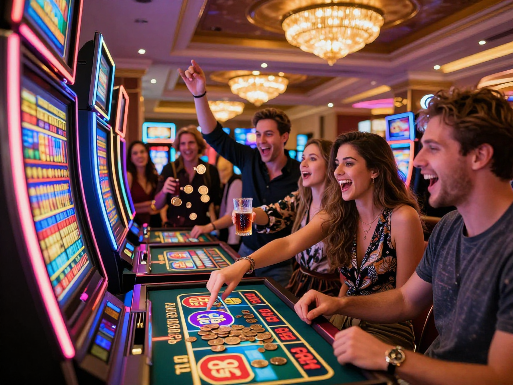 Keseruan bermain situs slot dengan teman-teman di kasino yang ramai.