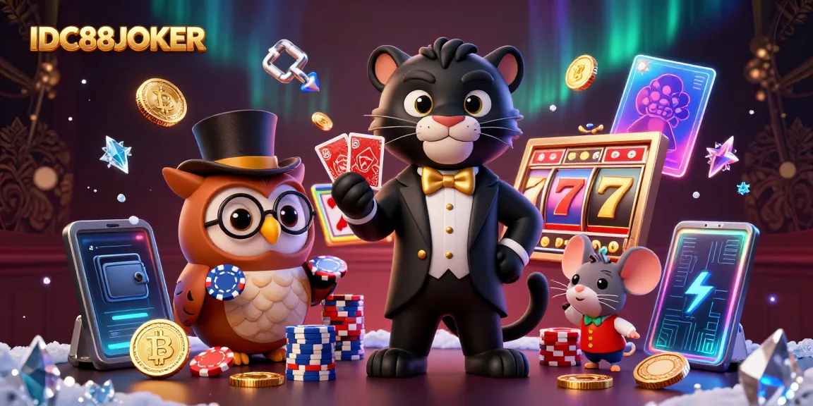 Experience dynamic slot action with IDC88JOKER, featuring vibrant characters and cascading casino elements.