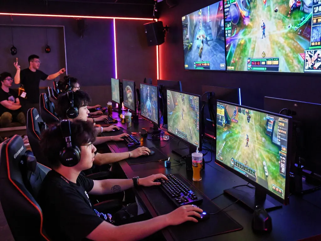 Para gamer bersemangat bermain di jebolwd, suasana kompetisi esports yang menegangkan.