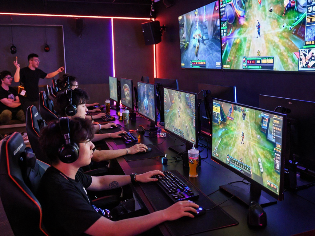 Para gamer bersemangat bermain di jebolwd, suasana kompetisi esports yang menegangkan.