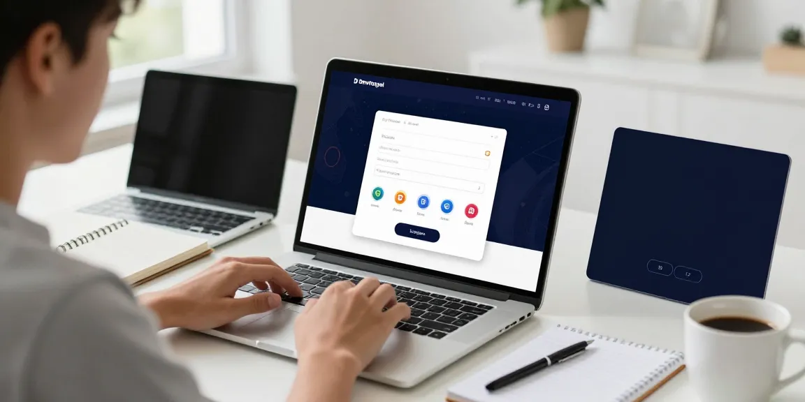 Antarmuka login Dewitogel yang ramah pengguna dengan desain menarik di ruang kerja yang cerah.