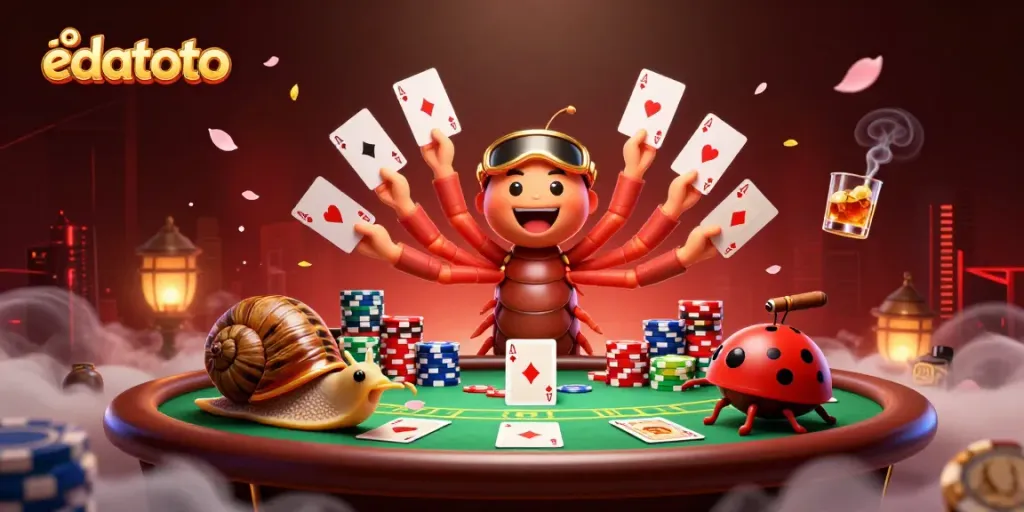 Engage in thrilling gameplay with edatoto featuring whimsical casino characters, colorful chips, and vivid cards.