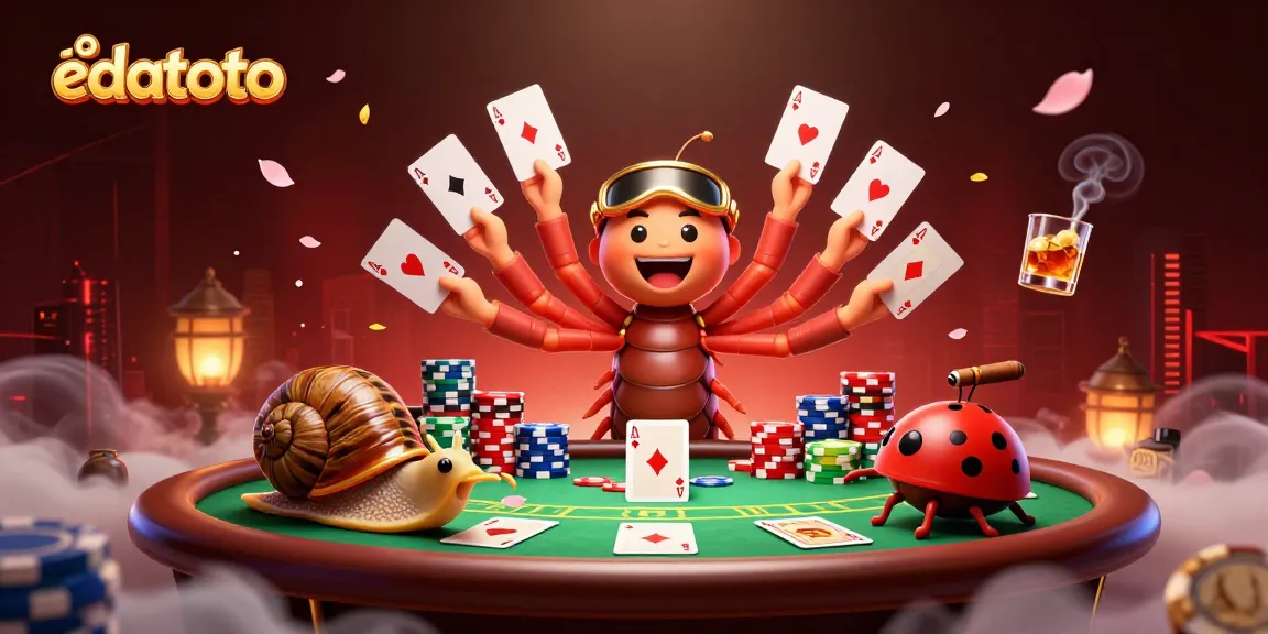 Engage in thrilling gameplay with edatoto featuring whimsical casino characters, colorful chips, and vivid cards.